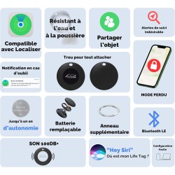 Lifemate life tag 4-pack – traceur bleutooth compatible apple ios “localiser”, traceur gps sans abonnement, alternative airtag, 