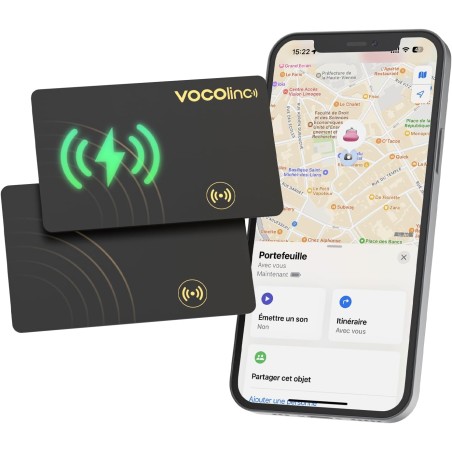 Vocolinc rechargeable wallet tracker card ultra fin, air tag traceur carte lot de 2, bleutooth localisateurs d’objets compatible