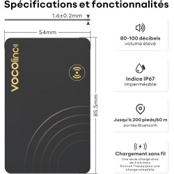 Vocolinc rechargeable wallet tracker card ultra fin, air tag traceur carte lot de 2, bleutooth localisateurs d’objets compatible