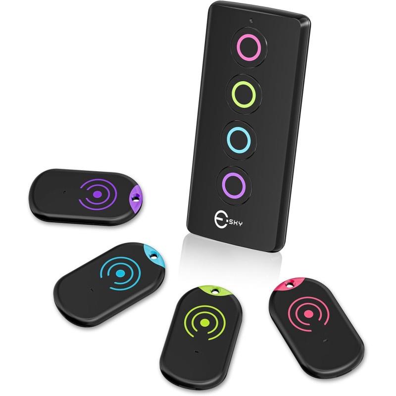 Esky Localisateur de Clés, Localisateur d'Objets 80 DB Perdus sans Fil Key Finder avec 4 Récepteurs RF, Télécommande sans Fil Lo