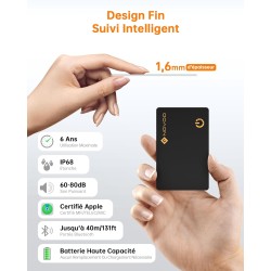 Novoo localisation d'articles air tag 1,6 mm mince 6 ans traceur carte compatible avec app localiser (ios uniquement), bleutooth
