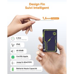 Novoo localisation d'articles air tag 1,6 mm mince 6 ans traceur carte compatible avec app localiser (ios uniquement), bleutooth
