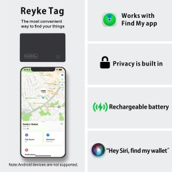Reyke Carte de Suivi de Portefeuille Fine, Rechargeable, Compatible avec Apple Find My (iOS Uniquement) - Trieur d'objets pour é