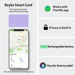 Reyke Carte de Suivi de Portefeuille Fine et Rechargeable - Compatible avec Apple Find My (iOS Uniquement) - pour étiquettes de 