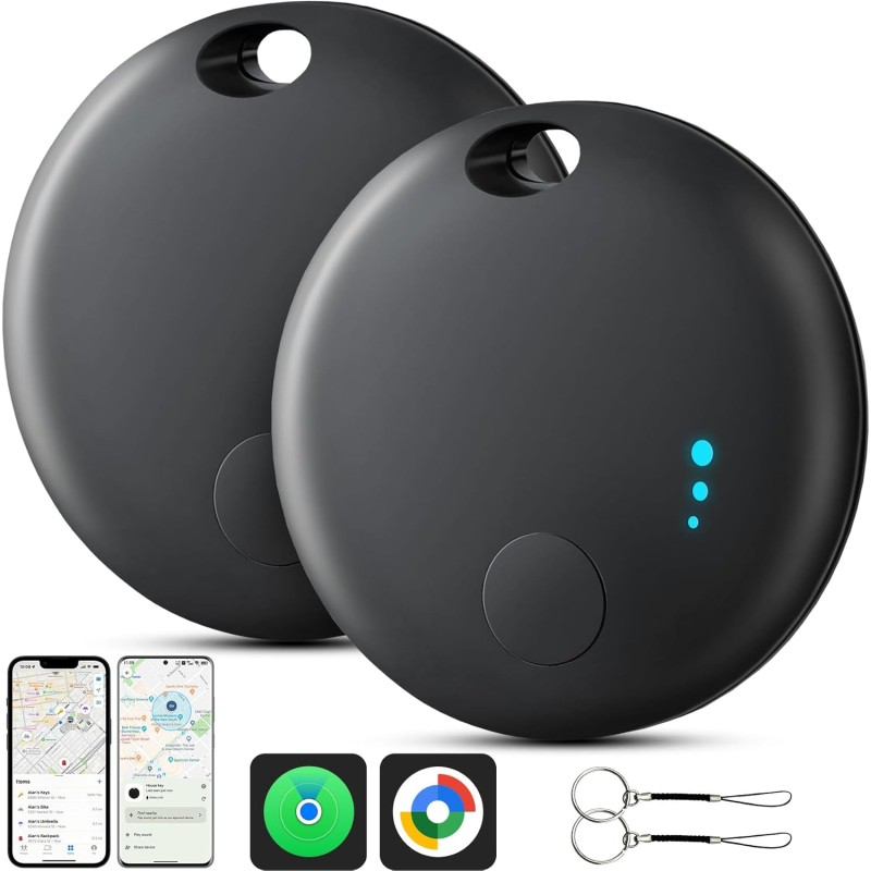 Air traceur android ou ios, 2pcs système double localisateurs d’objets bleutooth fonctionne avec apple/google find my, smart tra
