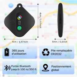 Smart tag localisateur de clés compatible avec ios find my app ou android find hub app traceur tag ip67 étanche cr2032 batterie 