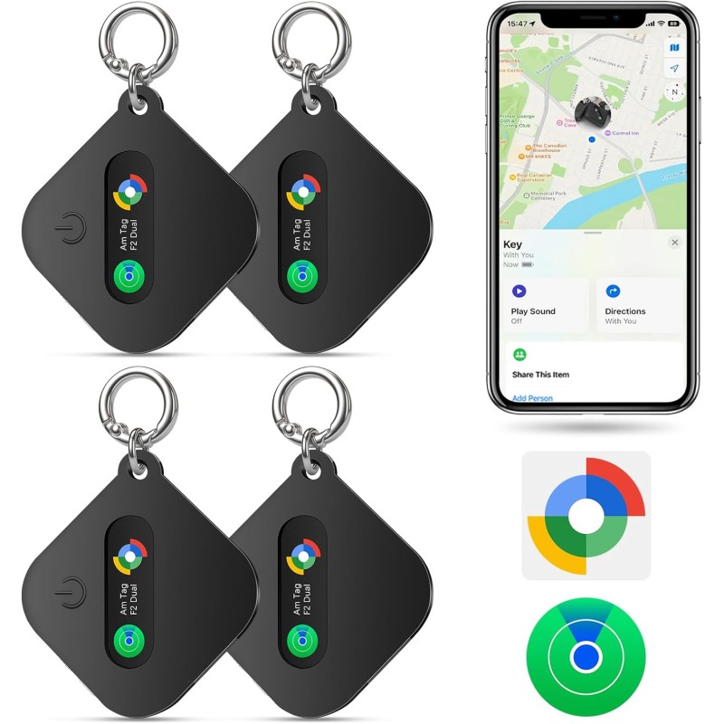Smart tag localisateur de clés compatible avec ios find my app ou android find hub app traceur tag ip67 étanche cr2032 batterie 