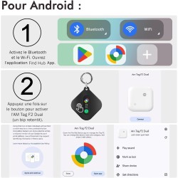 Smart tag localisateur de clés compatible avec ios find my app ou android find hub app traceur tag ip67 étanche cr2032 batterie 