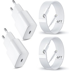 iPhone 14/13 Chargeur, 2-Pack 20W USB C Chargeur Rapide et 1.8M Cable Charge Secteur Mural Adaptateur Alimentation pour iPhone 1