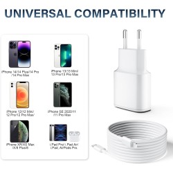 iPhone 14/13 Chargeur, 2-Pack 20W USB C Chargeur Rapide et 1.8M Cable Charge Secteur Mural Adaptateur Alimentation pour iPhone 1