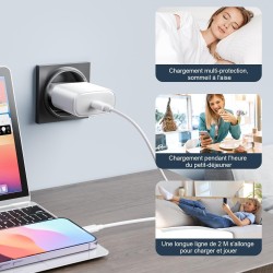 iPhone 14/13 Chargeur, 2-Pack 20W USB C Chargeur Rapide et 1.8M Cable Charge Secteur Mural Adaptateur Alimentation pour iPhone 1