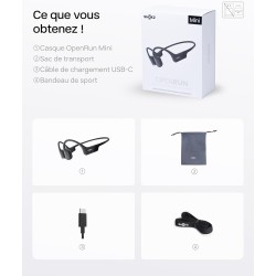 Shokz openrun mini casque à conduction osseuse, écouteurs bleutooth oreilles libres pour le sport avec micro, casque sans fil ét
