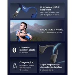 Shokz openrun casque à conduction osseuse, écouteurs bleutooth oreilles libres pour le sport avec micro, casque sans fil étanche