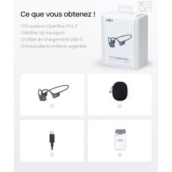 Shokz casque à conduction osseuse openrun pro 2, écouteurs sans fil bleutooth 5.3, microphones réducteurs de bruit, étanchéité i