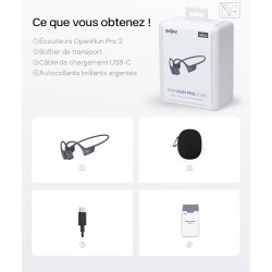 Shokz casque à conduction osseuse openrun pro 2 mini, écouteurs sans fil bleutooth 5.3, microphones réducteurs de bruit, étanché