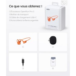 Shokz casque à conduction osseuse openrun pro 2, écouteurs sans fil bleutooth 5.3, microphones réducteurs de bruit, étanchéité i