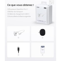 Shokz casque à conduction osseuse openrun pro 2 mini, écouteurs sans fil bleutooth 5.3, microphones réducteurs de bruit, étanché