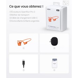 Shokz casque à conduction osseuse openrun pro 2 mini, écouteurs sans fil bleutooth 5.3, microphones réducteurs de bruit, étanché