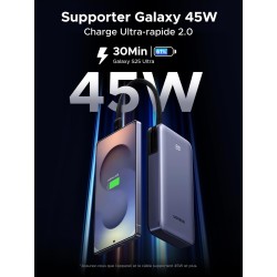 Uvert nexode 45w batterie externe 20000mah câble usb c intégré power bank portable charge rapide 2 ports pd écran led compatible