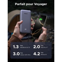 Uvert nexode 45w batterie externe 20000mah câble usb c intégré power bank portable charge rapide 2 ports pd écran led compatible