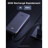 Uvert nexode 45w batterie externe 20000mah câble usb c intégré power bank portable charge rapide 2 ports pd écran led compatible