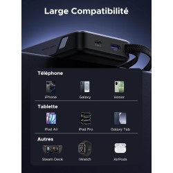 Uvert nexode 45w batterie externe 20000mah câble usb c intégré power bank portable charge rapide 2 ports pd écran led compatible