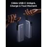 Uvert nexode 45w batterie externe 20000mah câble usb c intégré power bank portable charge rapide 2 ports pd écran led compatible