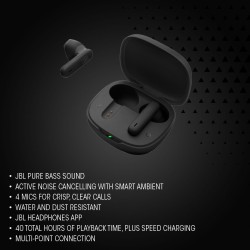 Jbl wave flex 2, écouteurs sans fil bleutooth, 40 h d'autonomie, son pure bass, technologie smart ambient, résistance à l'eau et