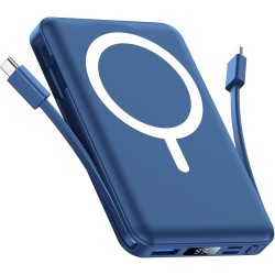 Batterie Externe iPhone Magnétique, Compatible avec MagSafe 10000mAh sans Fil Power Bank Charge Rapide avec 2 Câbles Intégrés Af