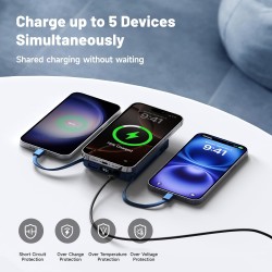 Batterie Externe iPhone Magnétique, Compatible avec MagSafe 10000mAh sans Fil Power Bank Charge Rapide avec 2 Câbles Intégrés Af