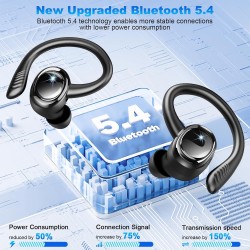 Ecouteurs bleutooth sans fil sport, 2025 écouteur bleutooth 5.4 avec 4 enc mic, 60+hrs ecouteurs sans fil hifi stéréo, ip7 étanc