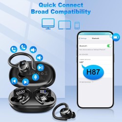 Ecouteurs bleutooth sans fil sport, 2025 écouteur bleutooth 5.4 avec 4 enc mic, 60+hrs ecouteurs sans fil hifi stéréo, ip7 étanc