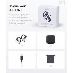 Shokz écouteurs à oreilles libres openfit air, casque bleutooth sans fil avec microphone, écouteurs avec crochet d'oreille air, 