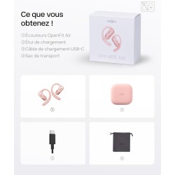 Shokz écouteurs à oreilles libres openfit air, casque bleutooth sans fil avec microphone, écouteurs avec crochet d'oreille air, 