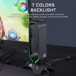 The G-Lab K-Stand Radon Support pour Casque/Micro-Casque Gaming - Rétro-éclairage RGB, Hub USB 2 x 2.0, Base antidérapante - Sup