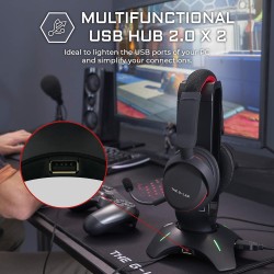 The G-Lab K-Stand Radon Support pour Casque/Micro-Casque Gaming - Rétro-éclairage RGB, Hub USB 2 x 2.0, Base antidérapante - Sup