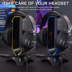 The G-Lab K-Stand Radon Support pour Casque/Micro-Casque Gaming - Rétro-éclairage RGB, Hub USB 2 x 2.0, Base antidérapante - Sup