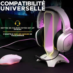The G-Lab - K-Stand Radon - Support pour Casque/Micro-Casque Gaming - Rétro-éclairage RGB, Hub USB 2 x 2.0, Base antidérapante -