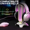 The G-Lab - K-Stand Radon - Support pour Casque/Micro-Casque Gaming - Rétro-éclairage RGB, Hub USB 2 x 2.0, Base antidérapante -