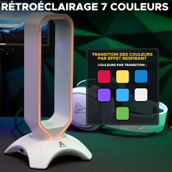 The G-Lab - K-Stand Radon - Support pour Casque/Micro-Casque Gaming - Rétro-éclairage RGB, Hub USB 2 x 2.0, Base antidérapante -