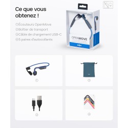 Shokz openmove casque à conduction osseuse, écouteurs bleutooth oreilles libres pour le sport avec micro, casque sans fil étanch