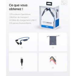 Shokz openmove casque à conduction osseuse, écouteurs bleutooth oreilles libres pour le sport avec micro, casque sans fil étanch