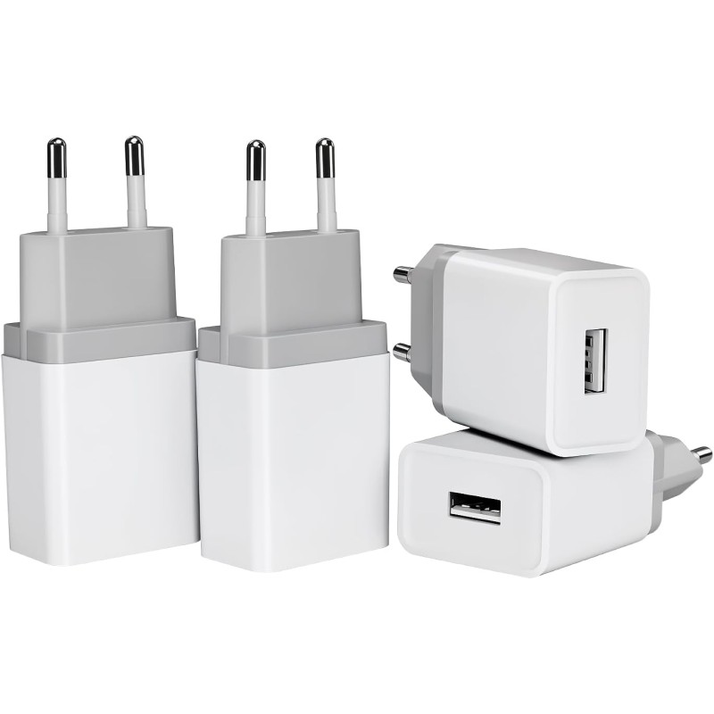 Prise USB 12W [5V/2,4A Lot de 4] Bloc Chargeur USB Adaptateur Secteur Embout Alimentation Mural Universel Compatible avec iPhone