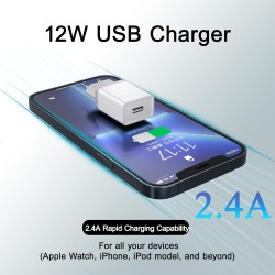 Prise USB 12W [5V/2,4A Lot de 4] Bloc Chargeur USB Adaptateur Secteur Embout Alimentation Mural Universel Compatible avec iPhone