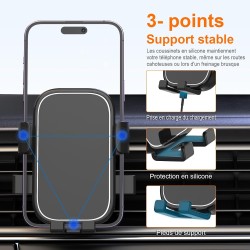 GRIFEMA Support Téléphone Voiture Grille d'Aération à Fixation Automatique, Rotation 360°, Utilisation à Une Main, Compatible Sm