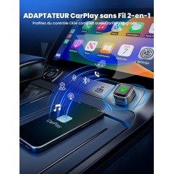 Adaptateur Carplay sans Fil, Plug & Play Mini Carplay sans Fil pour iPhone et Plus de 1k+ Voitures, Type-C/USB Compatible avec V