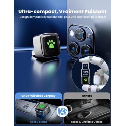 Adaptateur Carplay sans Fil, Plug & Play Mini Carplay sans Fil pour iPhone et Plus de 1k+ Voitures, Type-C/USB Compatible avec V