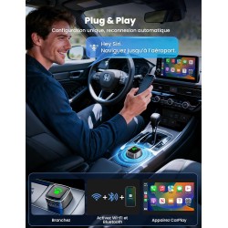Adaptateur Carplay sans Fil, Plug & Play Mini Carplay sans Fil pour iPhone et Plus de 1k+ Voitures, Type-C/USB Compatible avec V