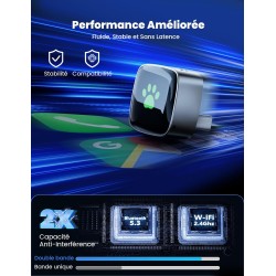Adaptateur Carplay sans Fil, Plug & Play Mini Carplay sans Fil pour iPhone et Plus de 1k+ Voitures, Type-C/USB Compatible avec V