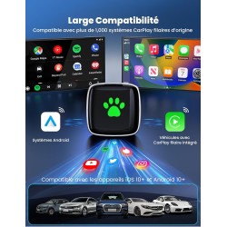 Adaptateur Carplay sans Fil, Plug & Play Mini Carplay sans Fil pour iPhone et Plus de 1k+ Voitures, Type-C/USB Compatible avec V